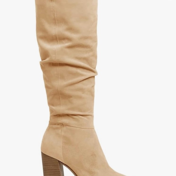 Swede over-knee pointed toe heel boot - Picture 3 of 4